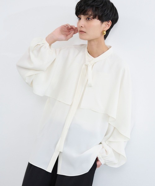 BARNYARDSTORM（バンヤードストーム）の「BARNYARDSTORM / ワイドフレアボウタイブラウス【吸水速乾】（シャツ/ブラウス・レディース・ネイビー/オフホワイト・S/M）」の17枚目の写真