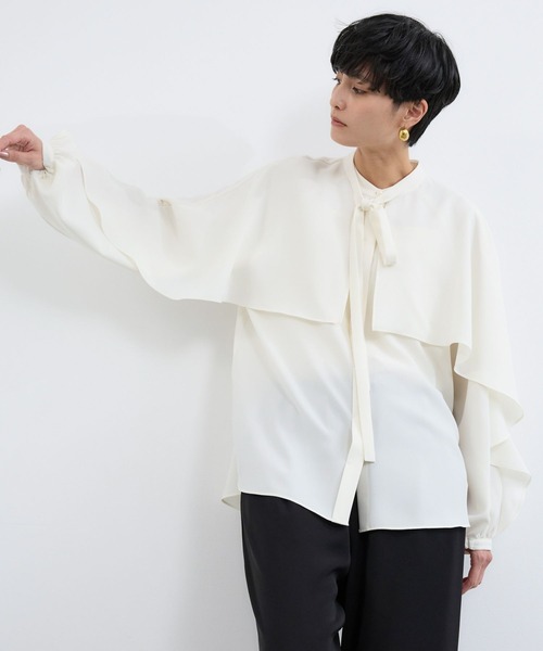 BARNYARDSTORM（バンヤードストーム）の「BARNYARDSTORM / ワイドフレアボウタイブラウス【吸水速乾】（シャツ/ブラウス・レディース・ネイビー/オフホワイト・S/M）」の18枚目の写真