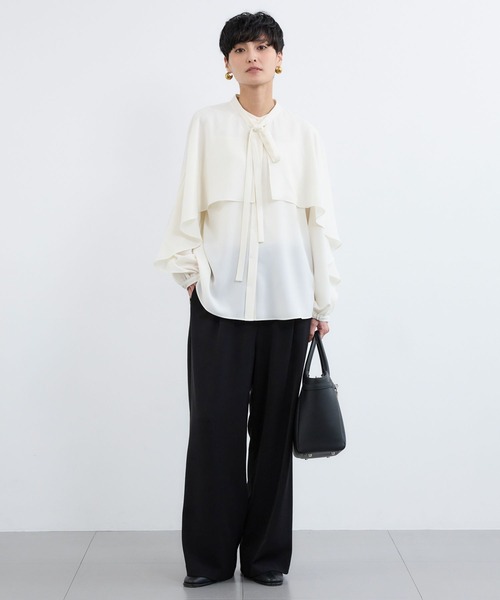 BARNYARDSTORM（バンヤードストーム）の「BARNYARDSTORM / ワイドフレアボウタイブラウス【吸水速乾】（シャツ/ブラウス・レディース・ネイビー/オフホワイト・S/M）」の5枚目の写真