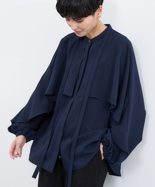 BARNYARDSTORM（バンヤードストーム）の「BARNYARDSTORM / ワイドフレアボウタイブラウス【吸水速乾】（シャツ/ブラウス・レディース・ネイビー/オフホワイト・S/M）」の10枚目の写真