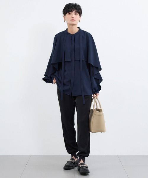 BARNYARDSTORM（バンヤードストーム）の「BARNYARDSTORM / ワイドフレアボウタイブラウス【吸水速乾】（シャツ/ブラウス・レディース・ネイビー/オフホワイト・S/M）」の21枚目の写真