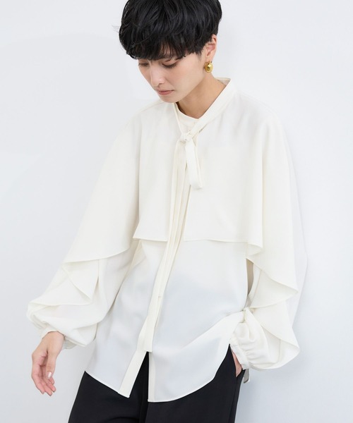 BARNYARDSTORM（バンヤードストーム）の「BARNYARDSTORM / ワイドフレアボウタイブラウス【吸水速乾】（シャツ/ブラウス・レディース・ネイビー/オフホワイト・S/M）」の7枚目の写真