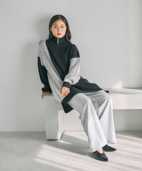 LEPSIM（レプシィム）の「7ゲージ配色ZIPチュニック　638087（ニット/セーター・レディース・ブラック/アイボリー/ライトグレー・FREE）」の21枚目の写真