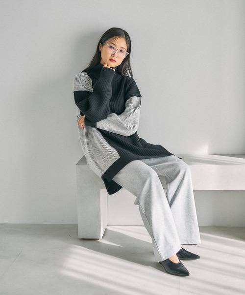 LEPSIM（レプシィム）の「7ゲージ配色ZIPチュニック　638087（ニット/セーター・レディース・ブラック/アイボリー/ライトグレー・FREE）」の22枚目の写真