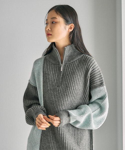 セール】7ゲージ配色ZIPチュニック 638087（ニット/セーター）｜LEPSIM