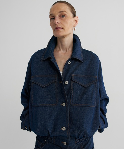 Bie(ビエ)の「デニムライク ショートジャケット(デニムジャケット・レディース・ブルー・M/S/L)」の1枚目の写真