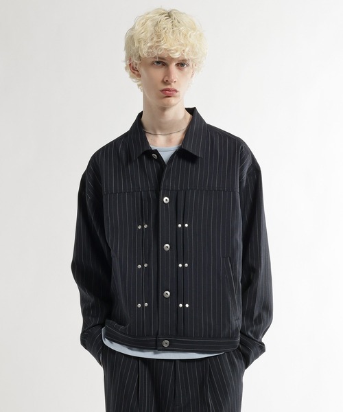 HARE（ハレ）の「【SET UP対応】スタッズライントラッカージャケット(HARE)（ブルゾン・メンズ・ネイビー/ブラック/グレー・SMALL/MEDIUM）」の14枚目の写真