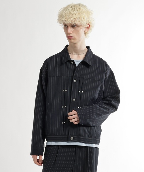 HARE（ハレ）の「【SET UP対応】スタッズライントラッカージャケット(HARE)（ブルゾン・メンズ・ネイビー/ブラック/グレー・SMALL/MEDIUM）」の15枚目の写真