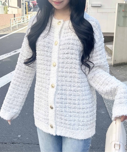 INGNI(イング)の「ラメツイードニットカーディガン(カーディガン/ボレロ・レディース・ピンク系2/ブラック×ホワイト/グレー系8・M)」の4枚目の写真