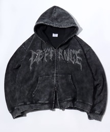 Salong hameu（サロン ハミュー）の「グランジロゴ ウォッシュ加工 ダブルジップ スウェットパーカー/韓国ストリート/ユニセックス（パーカー）」