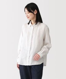 婦人 リネン 洗いざらし レギュラーカラー長袖シャツ