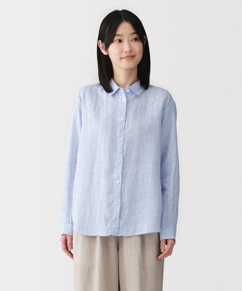 無印良品(ムジルシリョウヒン)の「婦人 リネン 洗いざらし レギュラーカラー長袖シャツ(シャツ/ブラウス・レディース・ホワイト系1/ライトブルー/ライトオレンジ系/サックスブルー系/ライトグリーン/ホワイト/チャコールグレー・XL/L/M/S)」の6枚目の写真