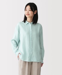 婦人 リネン 洗いざらし レギュラーカラー長袖シャツ