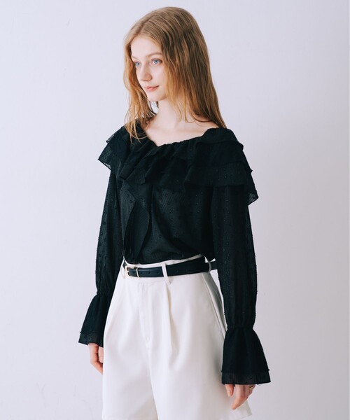 SELFIST(セルフィスト)の「ラッフルドビーフリルブラウス リボン フレア袖 シアー 春服(シャツ/ブラウス・レディース・ブラック/オフホワイト・フリー)」の21枚目の写真