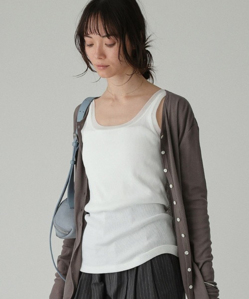 BABYLONE（バビロン）の「チュールリブタンクトップ（タンクトップ・レディース・グレイッシュベージュ/ホワイト/チャコール・フリー）」の2枚目の写真