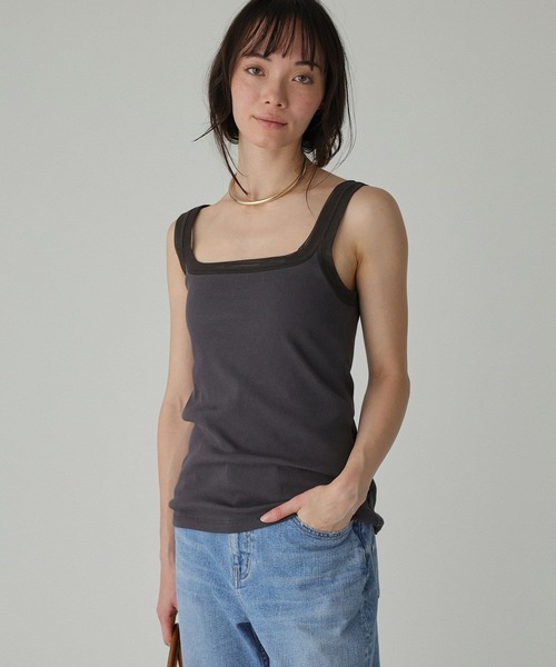 BABYLONE（バビロン）の「チュールリブタンクトップ（タンクトップ・レディース・グレイッシュベージュ/ホワイト/チャコール・フリー）」の3枚目の写真