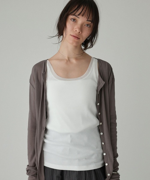 BABYLONE（バビロン）の「チュールリブタンクトップ（タンクトップ・レディース・グレイッシュベージュ/ホワイト/チャコール・フリー）」の4枚目の写真