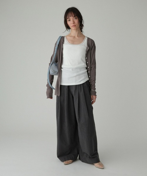 BABYLONE（バビロン）の「チュールリブタンクトップ（タンクトップ・レディース・グレイッシュベージュ/ホワイト/チャコール・フリー）」の7枚目の写真