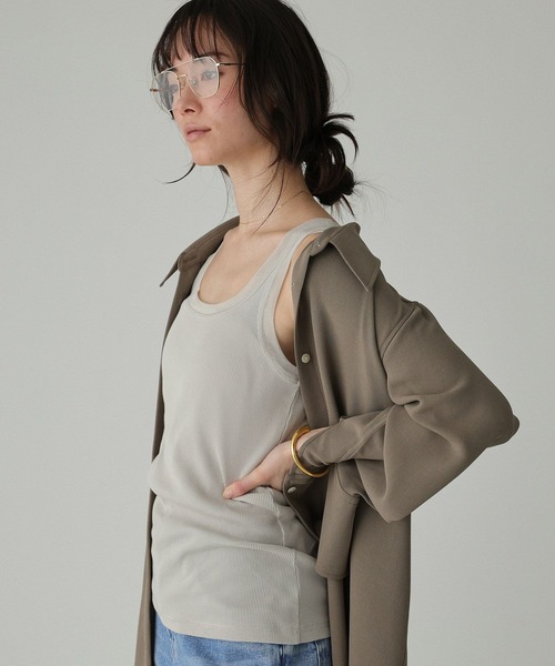 BABYLONE（バビロン）の「チュールリブタンクトップ（タンクトップ・レディース・グレイッシュベージュ/ホワイト/チャコール・フリー）」の8枚目の写真