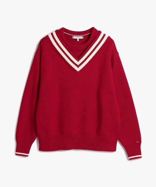 TOMMY HILFIGER（トミーヒルフィガー）の「バーシティクリケットクルーネックロングスリーブセーター（ニット/セーター・レディース・レッド・XX-SMALL）」の3枚目の写真
