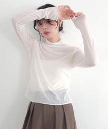 ハイネックシアーメロートップス