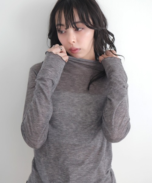 LIAN(リアン)の「ハイネックシアーメロートップス(Tシャツ/カットソー・レディース・イエロー/グレー/オフホワイト/ブラック・FREE)」の6枚目の写真