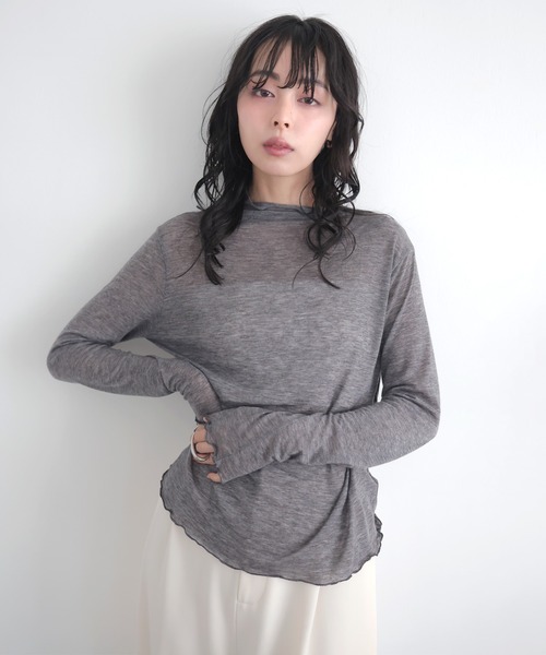LIAN(リアン)の「ハイネックシアーメロートップス(Tシャツ/カットソー・レディース・イエロー/グレー/オフホワイト/ブラック・FREE)」の8枚目の写真