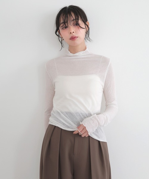LIAN(リアン)の「ハイネックシアーメロートップス(Tシャツ/カットソー・レディース・イエロー/グレー/オフホワイト/ブラック・FREE)」の12枚目の写真