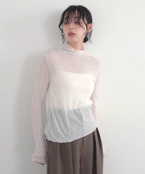 LIAN(リアン)の「ハイネックシアーメロートップス(Tシャツ/カットソー・レディース・イエロー/グレー/オフホワイト/ブラック・FREE)」の14枚目の写真