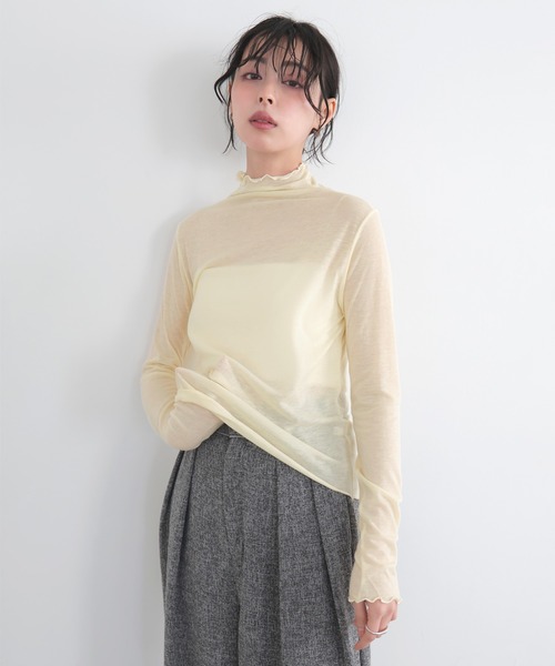 LIAN(リアン)の「ハイネックシアーメロートップス(Tシャツ/カットソー・レディース・イエロー/グレー/オフホワイト/ブラック・FREE)」の18枚目の写真