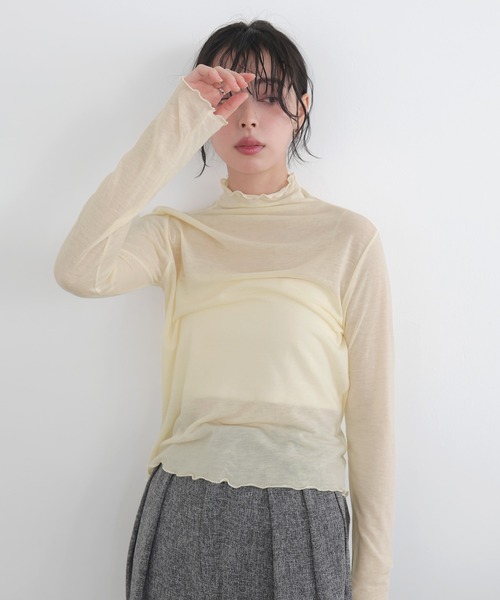 LIAN(リアン)の「ハイネックシアーメロートップス(Tシャツ/カットソー・レディース・イエロー/グレー/オフホワイト/ブラック・FREE)」の20枚目の写真