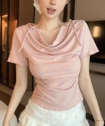 サイドギャザードレープメローTシャツ