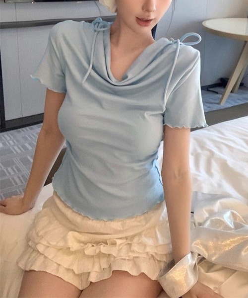 NANEA(ナネア)の「サイドギャザードレープメローTシャツ(Tシャツ/カットソー・レディース・グレー/ピンク/ホワイト/ブラック/ブルー・SMALL)」の6枚目の写真