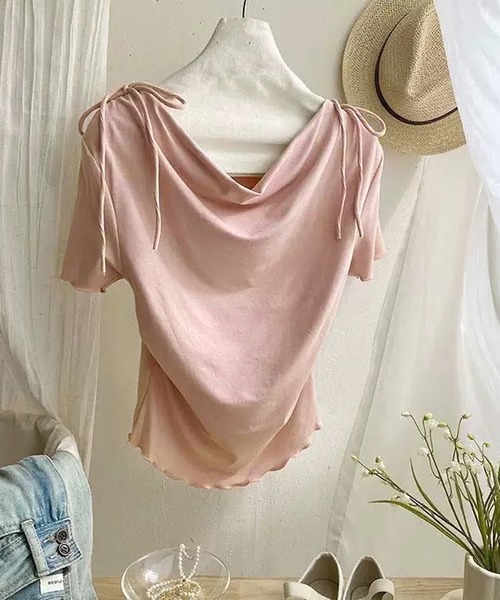 NANEA(ナネア)の「サイドギャザードレープメローTシャツ(Tシャツ/カットソー・レディース・グレー/ピンク/ホワイト/ブラック/ブルー・SMALL)」の17枚目の写真