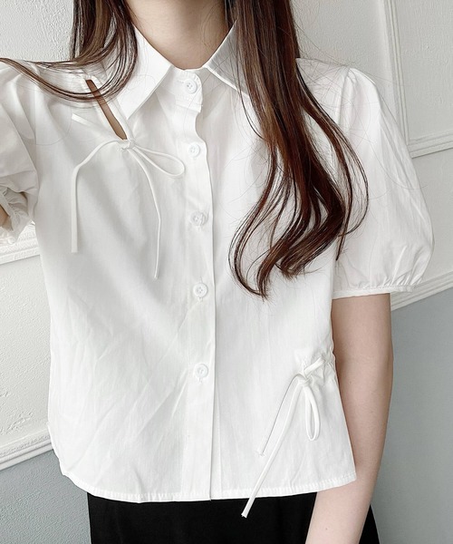 Nana(ナナ)の「リボンデザインパフスリーブブラウス(シャツ/ブラウス・レディース・ホワイト・FREE)」の1枚目の写真