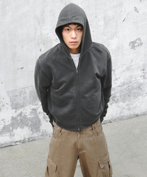 INTEMPOMOOD（インテンポムード）の「ロウウォッシュドジップアップフードパーカー_チャコール（パーカー）」