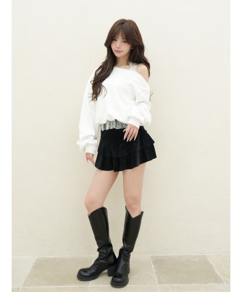 Darich（ダーリッチ）の「シグネチャーDRベロアミニスカート（スカート・レディース・ホワイト/ベビーピンク/サックスブルー/ブラック・FREE）」の7枚目の写真