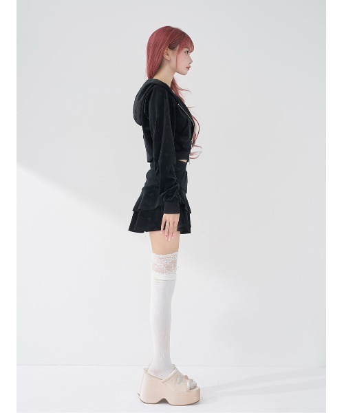 Darich（ダーリッチ）の「シグネチャーDRベロアミニスカート（スカート・レディース・ホワイト/ベビーピンク/サックスブルー/ブラック・FREE）」の9枚目の写真