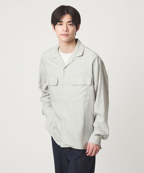 green label relaxing(グリーンレーベルリラクシング)の「ナイロン ツイル オープンカラー シャツ ブルゾン -撥水-(ナイロンジャケット・メンズ・ライトグレー/ダークグリーン/ブラック・XL/L/S/M)」の1枚目の写真