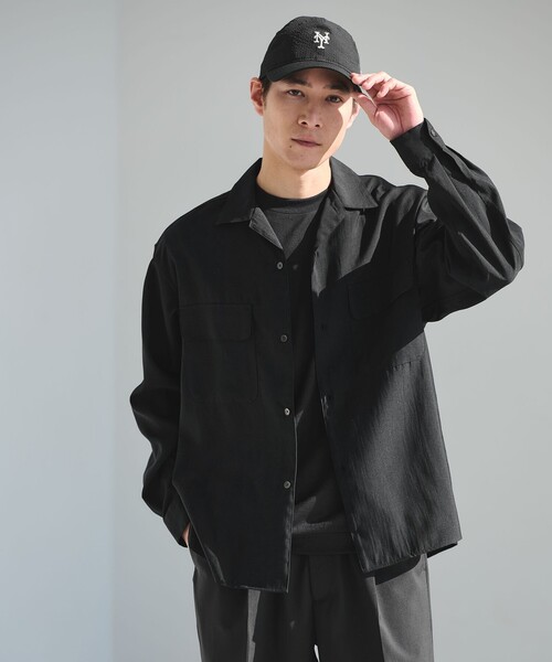 green label relaxing(グリーンレーベルリラクシング)の「ナイロン ツイル オープンカラー シャツ ブルゾン -撥水-(ナイロンジャケット・メンズ・ライトグレー/ダークグリーン/ブラック・XL/L/S/M)」の2枚目の写真