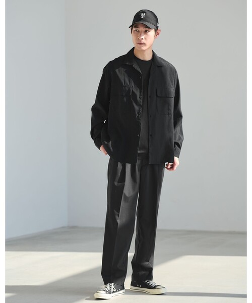 green label relaxing(グリーンレーベルリラクシング)の「ナイロン ツイル オープンカラー シャツ ブルゾン -撥水-(ナイロンジャケット・メンズ・ライトグレー/ダークグリーン/ブラック・XL/L/S/M)」の4枚目の写真