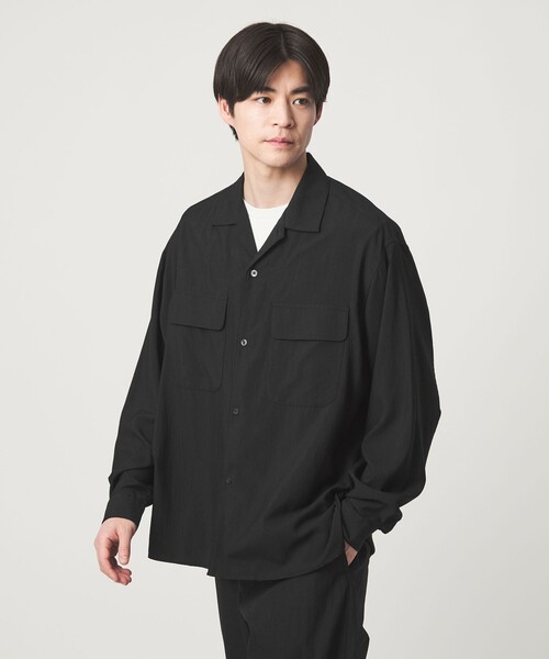 green label relaxing(グリーンレーベルリラクシング)の「ナイロン ツイル オープンカラー シャツ ブルゾン -撥水-(ナイロンジャケット・メンズ・ライトグレー/ダークグリーン/ブラック・XL/L/S/M)」の6枚目の写真