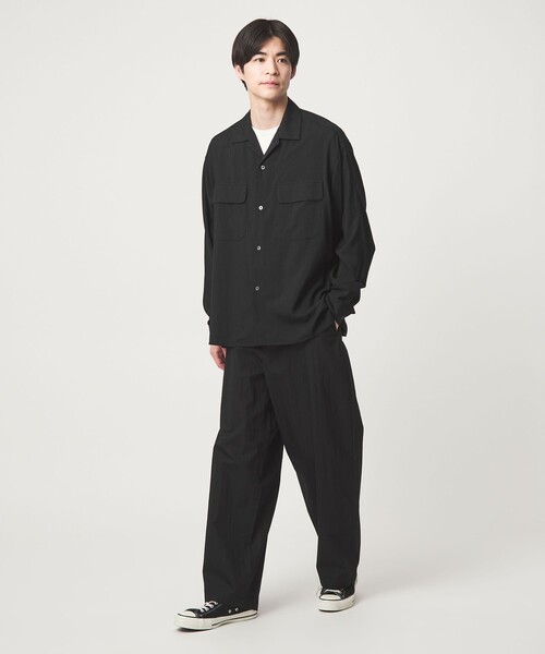 green label relaxing(グリーンレーベルリラクシング)の「ナイロン ツイル オープンカラー シャツ ブルゾン -撥水-(ナイロンジャケット・メンズ・ライトグレー/ダークグリーン/ブラック・XL/L/S/M)」の7枚目の写真