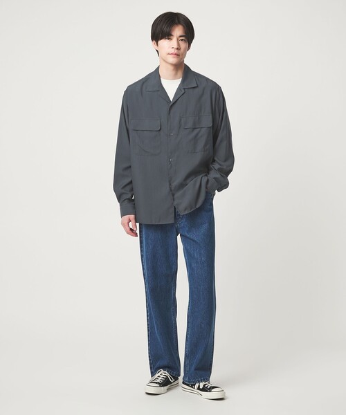 green label relaxing(グリーンレーベルリラクシング)の「ナイロン ツイル オープンカラー シャツ ブルゾン -撥水-(ナイロンジャケット・メンズ・ライトグレー/ダークグリーン/ブラック・XL/L/S/M)」の8枚目の写真