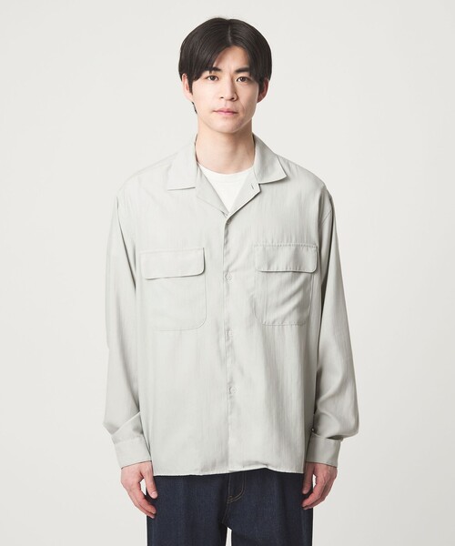 green label relaxing(グリーンレーベルリラクシング)の「ナイロン ツイル オープンカラー シャツ ブルゾン -撥水-(ナイロンジャケット・メンズ・ライトグレー/ダークグリーン/ブラック・XL/L/S/M)」の9枚目の写真