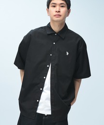 U.S. POLO ASSN. (ユーエスポロアッスン) オーバーサイズ 半袖 シャツ ワンポイント ロゴ 刺繍 綿100% 無地 カジュアルシャツ