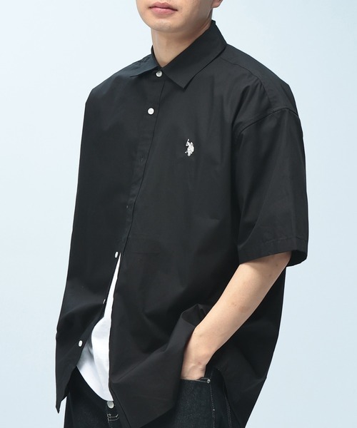 U.S. POLO ASSN.（ユーエスポロアッスン）の「U.S. POLO ASSN. (ユーエスポロアッスン) オーバーサイズ 半袖 シャツ ワンポイント ロゴ 刺繍 綿100% 無地 カジュアルシャツ（シャツ/ブラウス・メンズ・ネイビー/ブラック/ホワイト/サックスブルー・LL/L/M）」の21枚目の写真