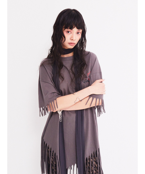 GURLS OVERSIZED-FIT FRINGE T-SHIRT BROWN