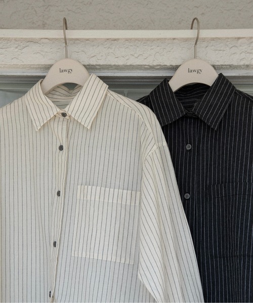 lawgy(ラウジー)の「thin stripe soft shirt / スィンストライプソフトシャツ(シャツ/ブラウス・レディース・ブラック/ホワイト・FREE)」の5枚目の写真