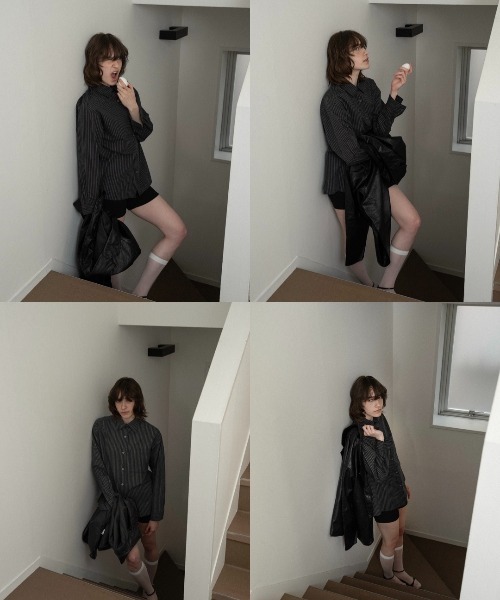 lawgy(ラウジー)の「thin stripe soft shirt / スィンストライプソフトシャツ(シャツ/ブラウス・レディース・ブラック/ホワイト・FREE)」の10枚目の写真